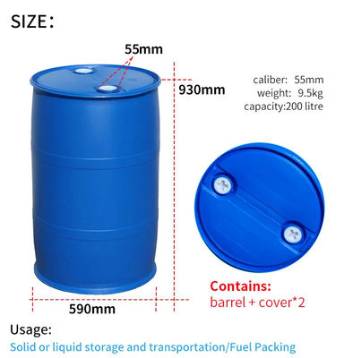 HDPE 55 Gallon Blue Drum Barrel Disesuaikan 200 Liter ISO9001