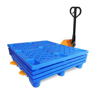 Grid Nine Feet Forklift Palet Plastik warna biru